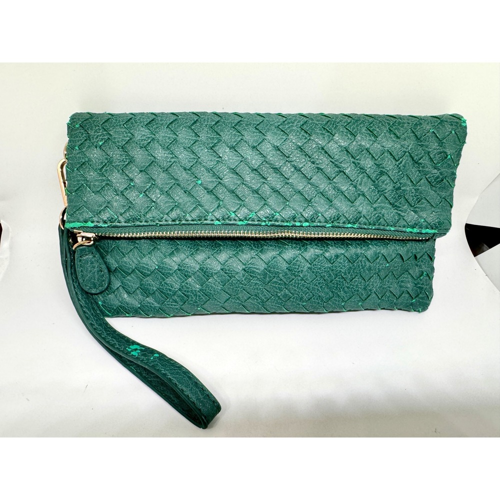 Urban Expressions Green Woven Vegan Leather Foldover Clutch Wristlet Bag